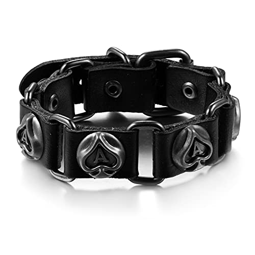 JewelryWe Schmuck Herren Armband Pik-Ass Lederarmband Manschette Armreif Schwarz Braun Tribal Punk Geschenk von JewelryWe