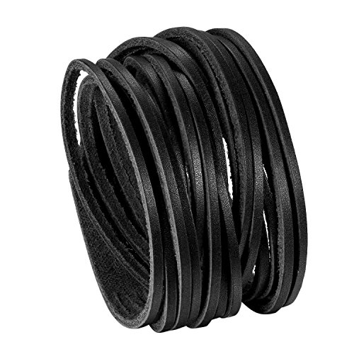 JewelryWe Schmuck Herren Breit Lederarmband, Punk Druckknopf geflochten Leder Armband Wickelarmband Armreif Manschette, verstellbare Größe, Schwarz von JewelryWe