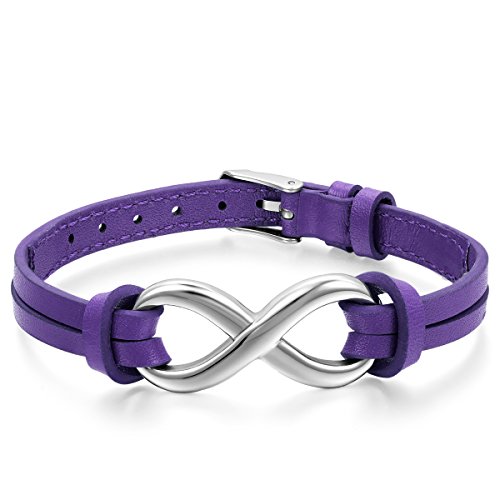 JewelryWe Schmuck Herren Damen Armband, Infinity Zeichen Charm Armreif, Leder Echtleder Edelstahl, Lila Silber JewelryWe Schmuck Herren Damen Armband, Infinity Zeichen Charm Armreif, Leder Echtleder Edelstahl, Lila Silber von JewelryWe