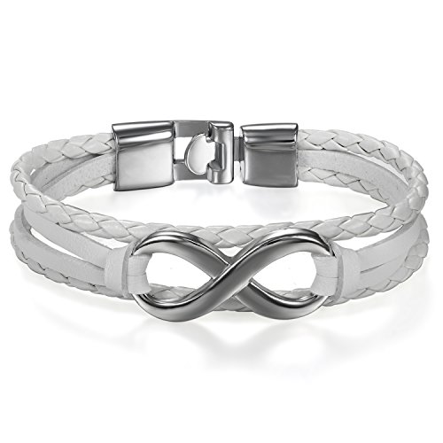 JewelryWe Schmuck Herren Damen Armband, Lieben Infinity Zeichen Geflochten Armreif, Leder Legierung,Weiss von JewelryWe