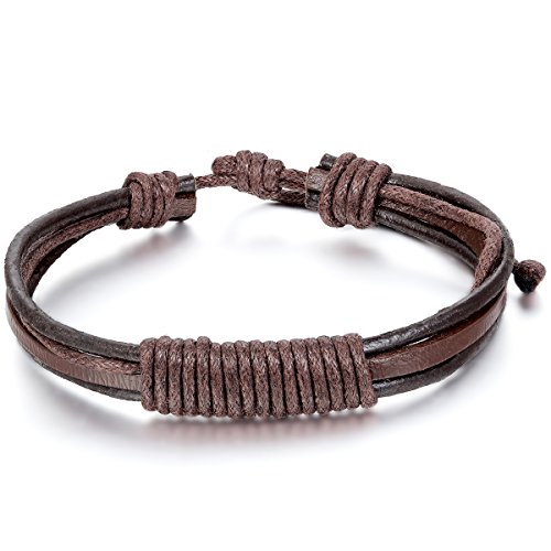 JewelryWe Schmuck Herren Damen Armband, Surfer Geflochten Tribal Armreif, Verstellbaren Größen Passend für 20.5-28cm, Leder Baumwollseil, Braun von JewelryWe