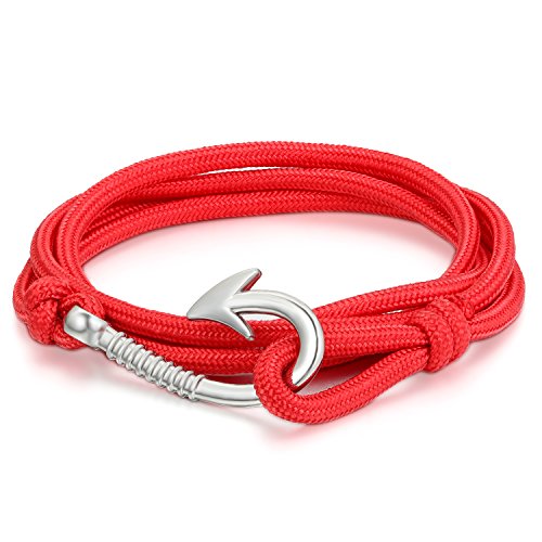 JewelryWe Schmuck Herren Damen Armband Geflochten Anker Armreif Nylonseil Legierung rot von JewelryWe