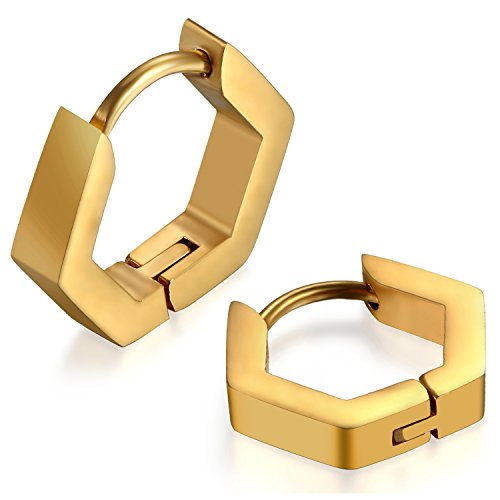 JewelryWe Schmuck Herren Damen Creolen Ohrringe, Edelstahl Geometrisch Sechseck Hexagon Ohrstecker Ohrhänger Ohrschmuck Ohrklemmen, Gold von JewelryWe
