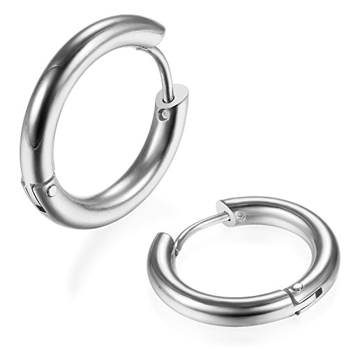 JewelryWe Schmuck Herren Damen Creolen Ohrringe, Edelstahl hochglanz poliert Klappcreolen Huggie Ohrstecker Ohrhänger Ohrschmuck Geschenke für Männer Frauen, Silber 18mm von JewelryWe