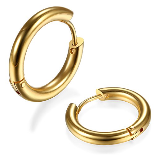 JewelryWe Schmuck Herren Damen Creolen Ohrringe, Edelstahl hochglanz poliert Klappcreolen Huggie Ohrstecker Ohrhänger Ohrschmuck Ohrklemmen, Gold - Durchmesser 18mm von JewelryWe