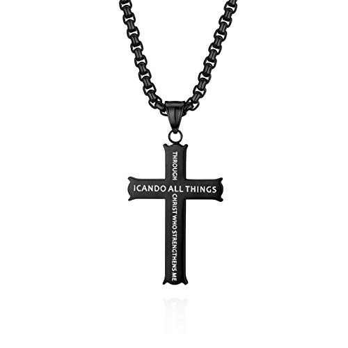 JewelryWe Schmuck Herren Damen Halskette Edelstahl Bibel Gebet Kreuz Anhänger mit 56cm, Silber Gold Schwarz von JewelryWe