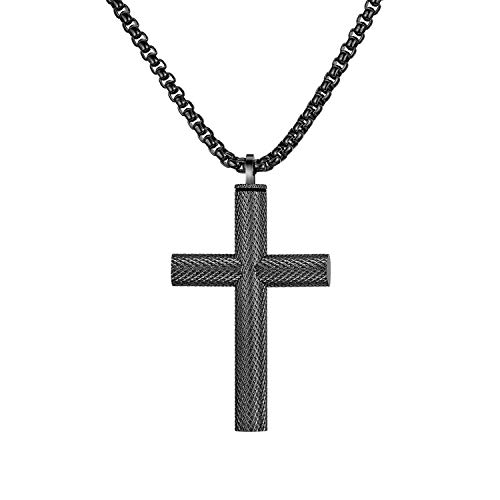 JewelryWe Schmuck Herren Damen Halskette Edelstahl Urne Asche Feuerbestattung Memorial Andenken Kreuz Anhänger mit 22 Zoll Kette Schwarz von JewelryWe