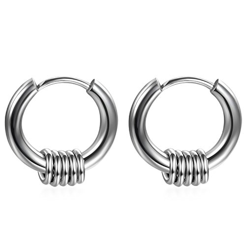 JewelryWe Schmuck Herren Damen Ohrringe, 13mm Edelstahl Creolen Ohrringe Hoop Huggie Kreolen Ohrstecker mit kleinen Ringen Kreisen Anhänger, Silber von JewelryWe