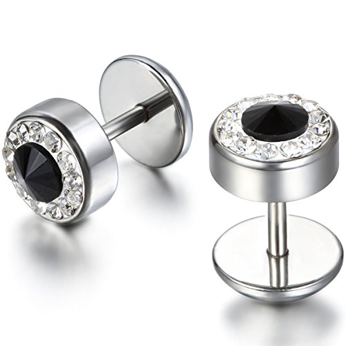 JewelryWe Schmuck Herren Damen Ohrringe, 8mm Edelstahl Strass Diamant Charms Gestüt Ohrstecker Ohrschmuck, Silber von JewelryWe
