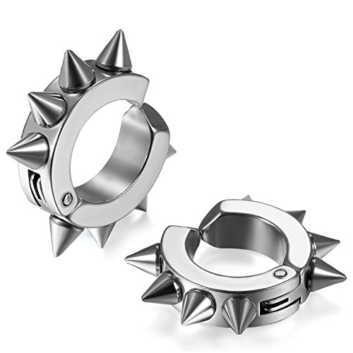 JewelryWe Schmuck Herren Damen Ohrringe, Click-on Spike Klappcreolen Creolen Ohne Loch Fake Ohrstecker Ohrclips Clip Huggie Ohrhänger Ohrklemmen, Edelstahl, Silber JewelryWe Schmuck Herren Damen Ohrringe, Click-on Spike Klappcreolen Creolen Ohne Loch Fake Ohrstecker Ohrclips Clip Huggie Ohrhänger Ohrklemmen, Edelstahl, Silber von JewelryWe