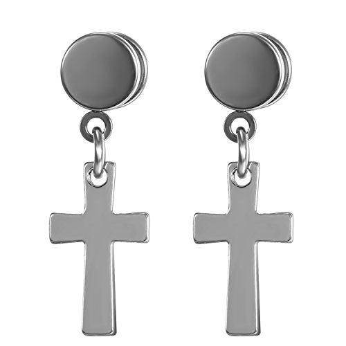 JewelryWe Schmuck Herren Damen Ohrringe, Edelstahl Kreis Runde Ohrstecker Ohrhänger mit klassischem Kreuz Anhänger, Silber von JewelryWe