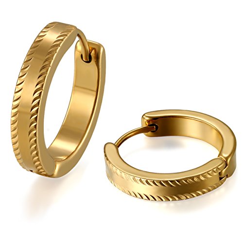 JewelryWe Schmuck Herren Damen Ohrringe, Elegant Mode Autoreifen Design Poliert Creolen Ohrstecker Ohrschmuck, Edelstahl, Gold von JewelryWe