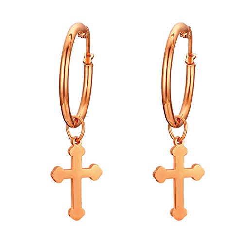 JewelryWe Schmuck Herren Damen Ohrringe, Poliert Kreuz Creolen Ohrstecker, Edelstahl, Rosegold von JewelryWe
