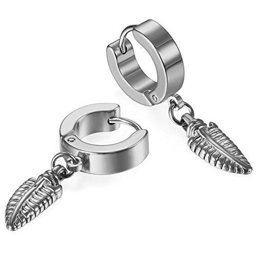 JewelryWe Schmuck Herren Damen Ohrringe Creolen, Edelstahl Feder Blatt Laub Huggie Klappcreolen Ohrstecker Ohrhänger Silber JewelryWe Schmuck Herren Damen Ohrringe Creolen, Edelstahl Feder Blatt Laub Huggie Klappcreolen Ohrstecker Ohrhänger Silber von JewelryWe
