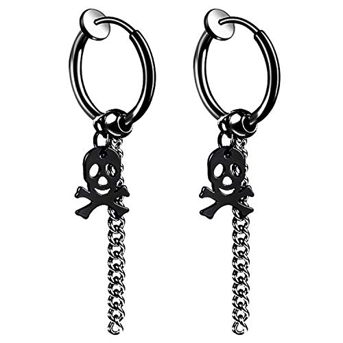 JewelryWe Schmuck Herren Damen Ohrringe Edelstahl Ohrstecker Gotik Punk Totenkopf Sch?del Kette H?ngend Huggie Creolen Ohrringe Ohr-Piercing Ohrh?nger, Schwarz von JewelryWe