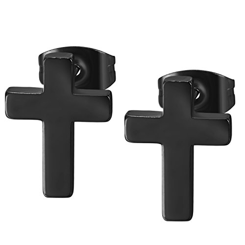 JewelryWe Kreuz Ohrstecker Ohrringe aus Edelstahl: 12mm Schwarz Minimalistische Kruzifix Gestüt Ohrringe Unisex Kreuz Stecker Klein Schlicht Hypoallergen Ohrschmuck Mode Schmuck für Herren Damen von JewelryWe