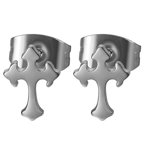 JewelryWe Schmuck Herren Damen Ohrstecker, 8mm Fleur de Lis Kreuz Poliert Ohrringe Ohrschmuck, Edelstahl, Silber von JewelryWe