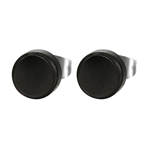 JewelryWe Schmuck Herren Damen Ohrstecker, Edelstahl Holz Runde Ohrringe Piercing, Schwarz, 8mm von JewelryWe