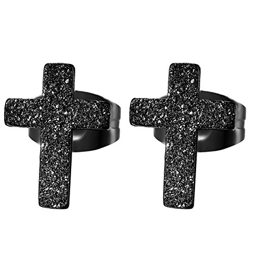 JewelryWe Schmuck Herren Damen Ohrstecker, Edelstahl sandgestrahlt Kreuz Ohrringe, Schwarz von JewelryWe