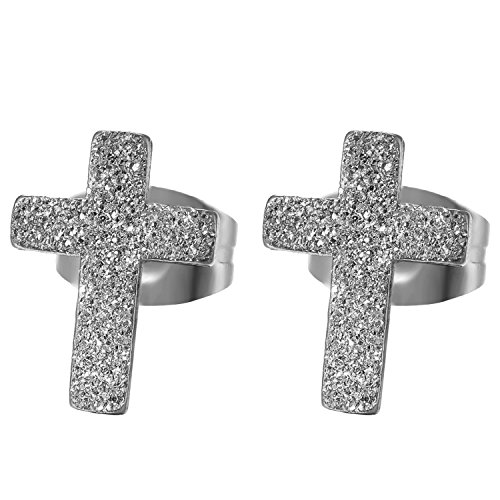 JewelryWe Schmuck Herren Damen Ohrstecker, Edelstahl sandgestrahlt Kreuz Ohrringe, Silber von JewelryWe