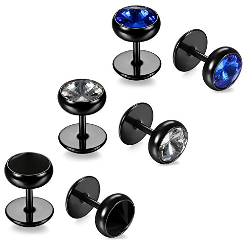 JewelryWe Schmuck Herren Damen Ohrstecker, Glänzend Glas Diamant Runde Kreis Ohrringe, 8mm, Edelstahl, Blau Weiß Schwarz von JewelryWe