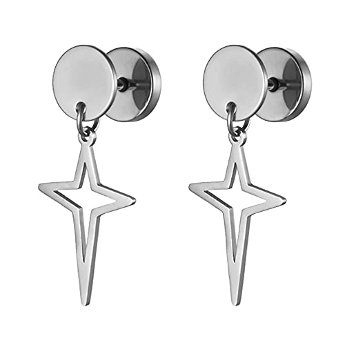 JewelryWe Schmuck Herren Damen Ohrstecker mit Kreuz Kruzifix Anhänger Edelstahl Fake Plug Ohrringe Silber Geschenk von JewelryWe