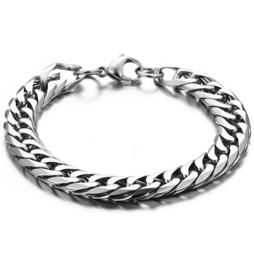 JewelryWe Schmuck Herren Armband Edelstahl Panzerkette Panzerarmband Armreif, Karabiner Verschluss Geschenk für Männer Silber von JewelryWe