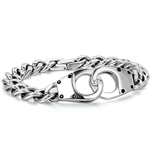 JewelryWe Herren Armband Edelstahl Handschellen Kettenarmband Link Handgelenk Polished Armkette Silber von JewelryWe