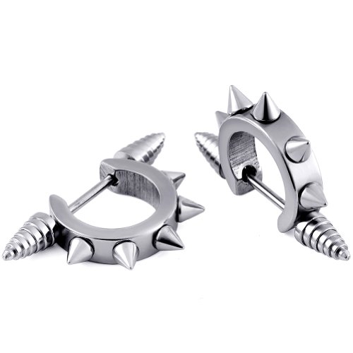 JewelryWe Schmuck Herren Edelstahl Punk Spitze Hip Hop Ahle Taper Huggie Band Ohrstecker Ohrringe JewelryWe Schmuck Herren Edelstahl Punk Spitze Hip Hop Ahle Taper Huggie Band Ohrstecker Ohrringe von JewelryWe