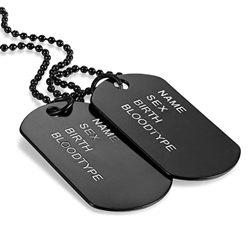 JewelryWe Schmuck Herren Halskette, 2 Militärischen Erkennungsmarken Armee Stil Dog Tag Anhänger mit 70cm Kette, Schwarz von JewelryWe