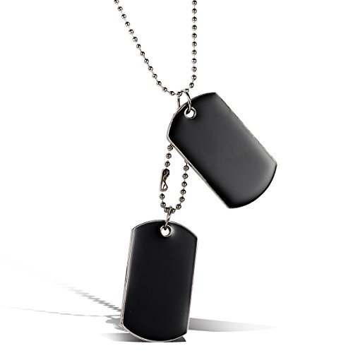 JewelryWe Personalisierte Schmuck Herren Halskette, 2 Militärischen Erkennungsmarken Armee Stil Dog Tag Anhänger mit 80cm Kette, Schwarz Silber, mit kostenlos Gravur von JewelryWe