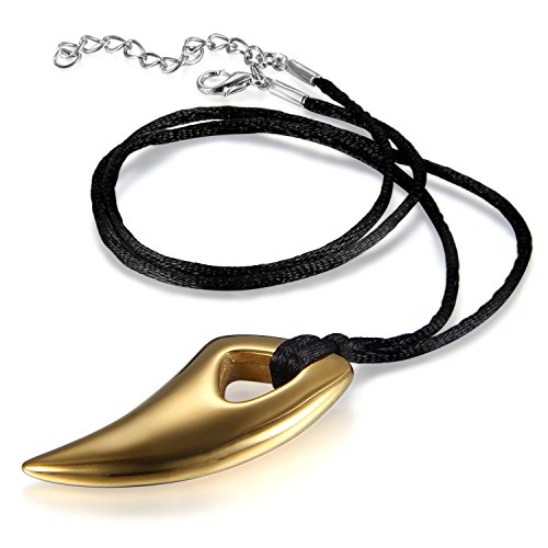 JewelryWe Schmuck Herren Halskette, Edelstahl Wolfszahn Wolf Gebiss Zahn Anhänger mit verstellbare Kette, Gold von JewelryWe