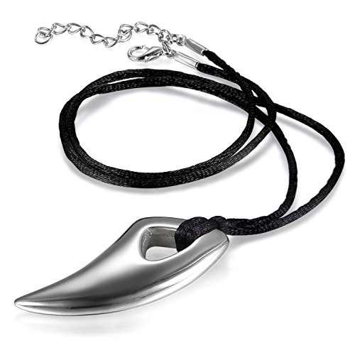 JewelryWe Schmuck Herren Halskette, Edelstahl Wolfszahn Wolf Gebiss Zahn Anhänger mit verstellbare Kette, Silber von JewelryWe