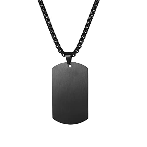 JewelryWe Schmuck Herren Halskette, Militärische Erkennungsmarke Armee Stil Gebürstet Matt Dog Tag Anhänger mit 22 Zoll Weizenkette Kette, Schwarz von JewelryWe