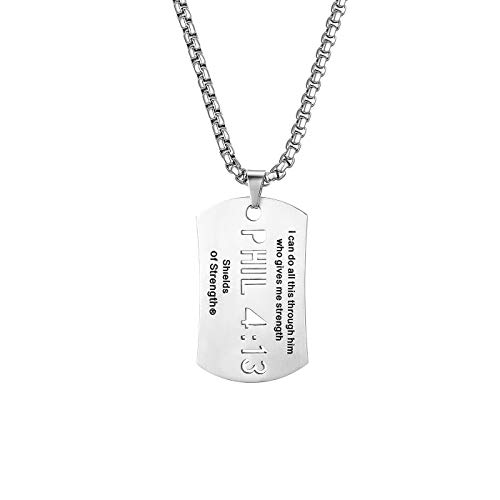 JewelryWe Schmuck Herren Halskette Edelstahl Philipper 4:13 Bibel Vers Hundemarke Dog Tag Christian Religiös Anhänger mit 22 Zoll Kette Silber von JewelryWe