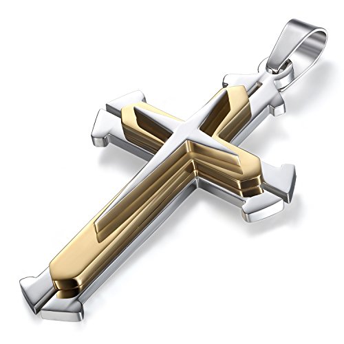 JewelryWe Schmuck Herren Halskette Edelstahl Retro Kruzifix Kreuz Anhänger mit 55cm Kette Geschenk Farbe: Silber Gold von JewelryWe
