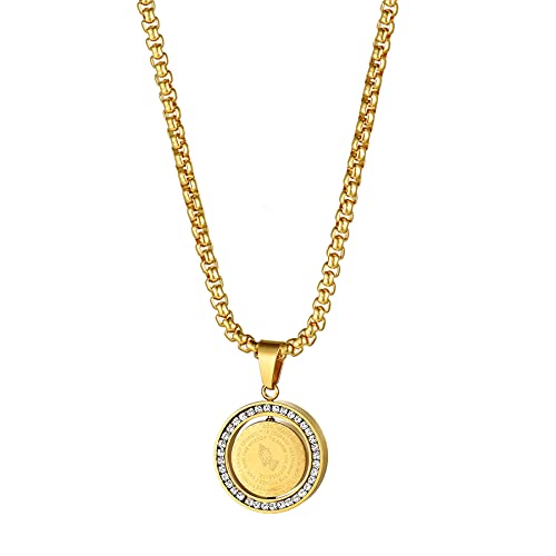 JewelryWe Schmuck Herren Halskette Edelstahl Runden Medaille Anhänger mit Betende Hände Vaterunser Kreuz Bibel Gebet & Weizenkette Gold Silber von JewelryWe