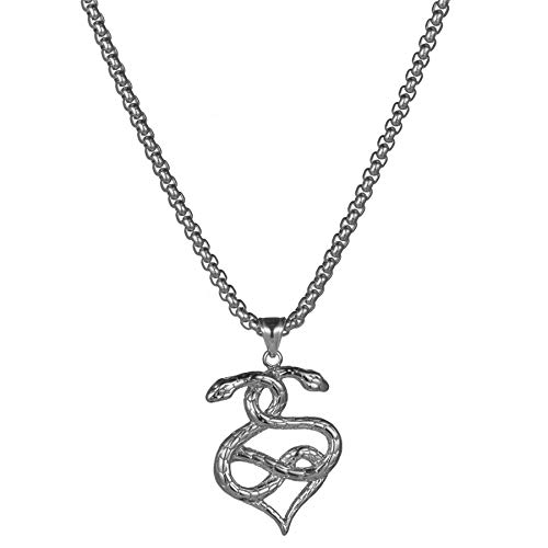 JewelryWe Schmuck Herren Halskette mit 2 Edelstahl Schlange Unendlichkeit Herz Anhänger & Weizenkette, Retro Silber von JewelryWe
