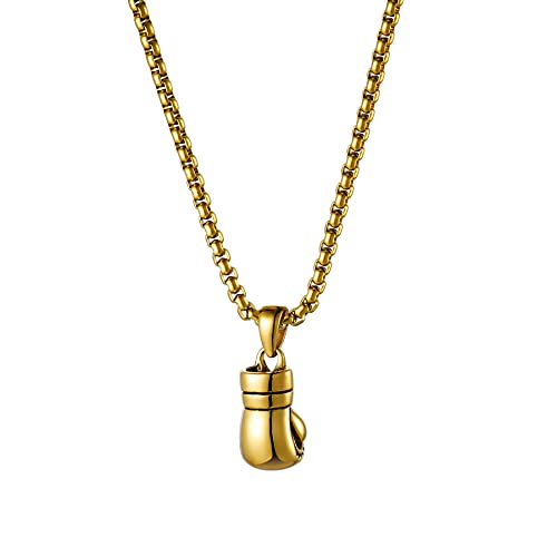 JewelryWe Schmuck Herren Halskette mit Edelstahl Boxhandschuhe Anhänger & Weizenkette Gold Vatertag Geschenk von JewelryWe