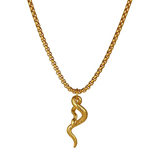 JewelryWe Schmuck Herren Halskette mit Edelstahl Schlange Anhänger & Weizenkette, Retro Gold von JewelryWe
