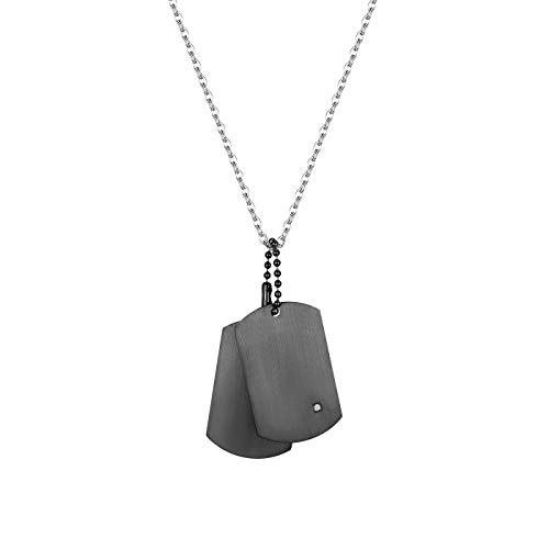 JewelryWe Personalisiert Dog Tag Halskette: Schwarz Edelstahl 2 Glänzend Poliert Erkennungsmarken Hundemarke Anhänger Kette mit Zirkonia Militärische Armee Stil Schmuck Gravur Geschenk Herren Männer von JewelryWe