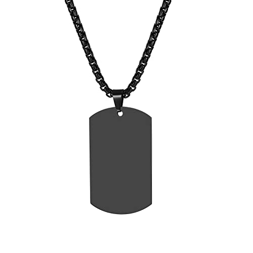 JewelryWe Schmuck Personalisierte Herren Halskette mit Gravur, Militärische Erkennungsmarke Armee Stil Glänzend Poliert Dog Tag Anhänger mit 22 Zoll Weizenkette Personalisierte Kette, Schwarz von JewelryWe