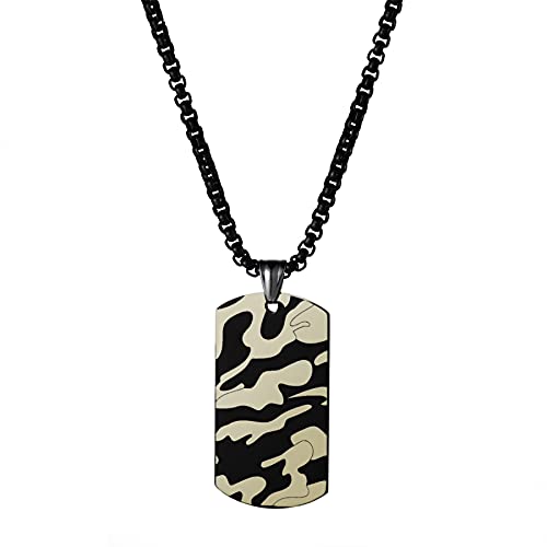 JewelryWe Schmuck Herren Halskette mit Militärischen Erkennungsmarken Dog Tag Anhänger & Edelstahl Weizenkette Schwarz Tarnung Geschenk von JewelryWe