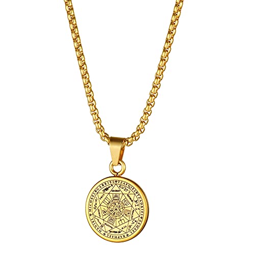 JewelryWe Schmuck Herren Halskette mit Siegel der Sieben Erzengel Anhänger Retro Edelstahl Medaille Kette Silber Gold Schwarz von JewelryWe