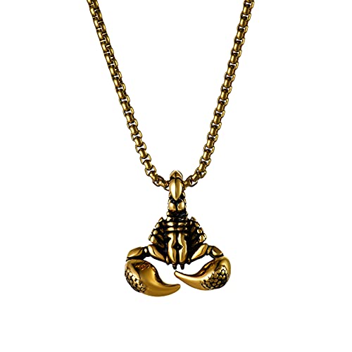 JewelryWe Schmuck Herren Halskette mit Skorpion Anhänger & Edelstahl Weizenkette Gold Hip hop Biker von JewelryWe