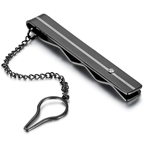 JewelryWe Schmuck Herren Krawattenklammer Krawattennadel Edelstahl Tie Clip, Hochwertige, Schwarz von JewelryWe