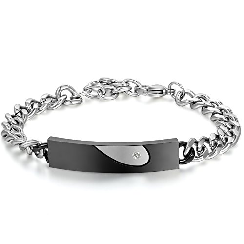 JewelryWe Schmuck Herren Love Herz Armband Edelstahl Bicolor Armbänder, schwarz Silber partnerarmband mit Zirkonia für Lieben Partner von JewelryWe