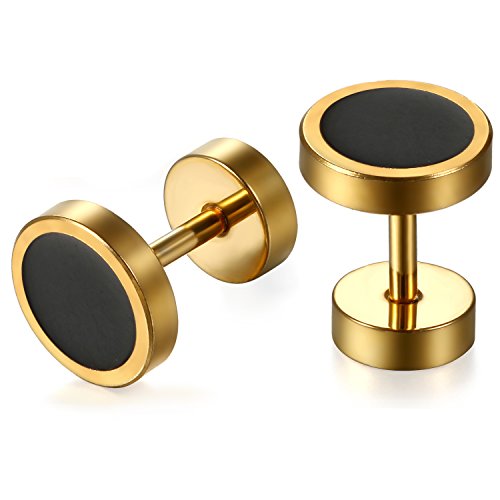 JewelryWe Schmuck Herren Ohrringe, Edelstahl Fake Plug Ohrclips Emaille Lünette runde coole Ohrstecker Tunnel Piercing für Männer, 8mm, Gold Schwarz JewelryWe Schmuck Herren Ohrringe, Edelstahl Fake Plug Ohrclips Emaille Lünette runde coole Ohrstecker Tunnel Piercing für Männer, 8mm, Gold Schwarz von JewelryWe
