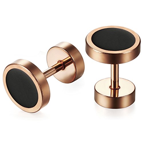 JewelryWe Schmuck Herren Ohrringe, 8mm Edelstahl Fake Plug Ohrclips Emaille Lünette runde coole Ohrstecker Tunnel Piercing für Männer, Rosegold Schwarz JewelryWe Schmuck Herren Ohrringe, 8mm Edelstahl Fake Plug Ohrclips Emaille Lünette runde coole Ohrstecker Tunnel Piercing für Männer, Rosegold Schwarz von JewelryWe