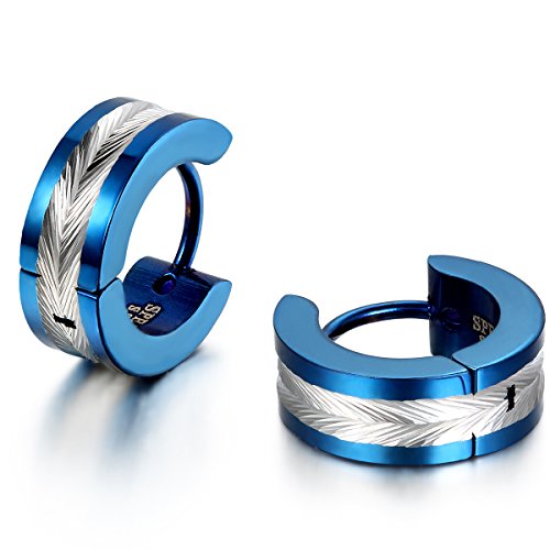 JewelryWe Schmuck Herren Ohrringe, Edelstahl, Glänzend Poliert Creolen Ohrstecker, Blau Silber von JewelryWe